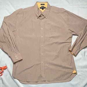 Tommy Hilfiger Men's Orange/Blue Patterned Button Down Shirt